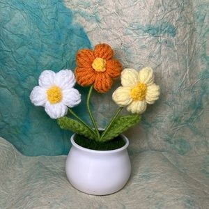 1pc Handmade Yarn Flower Bouquet Diy Crochet Multicolor Floral Decor